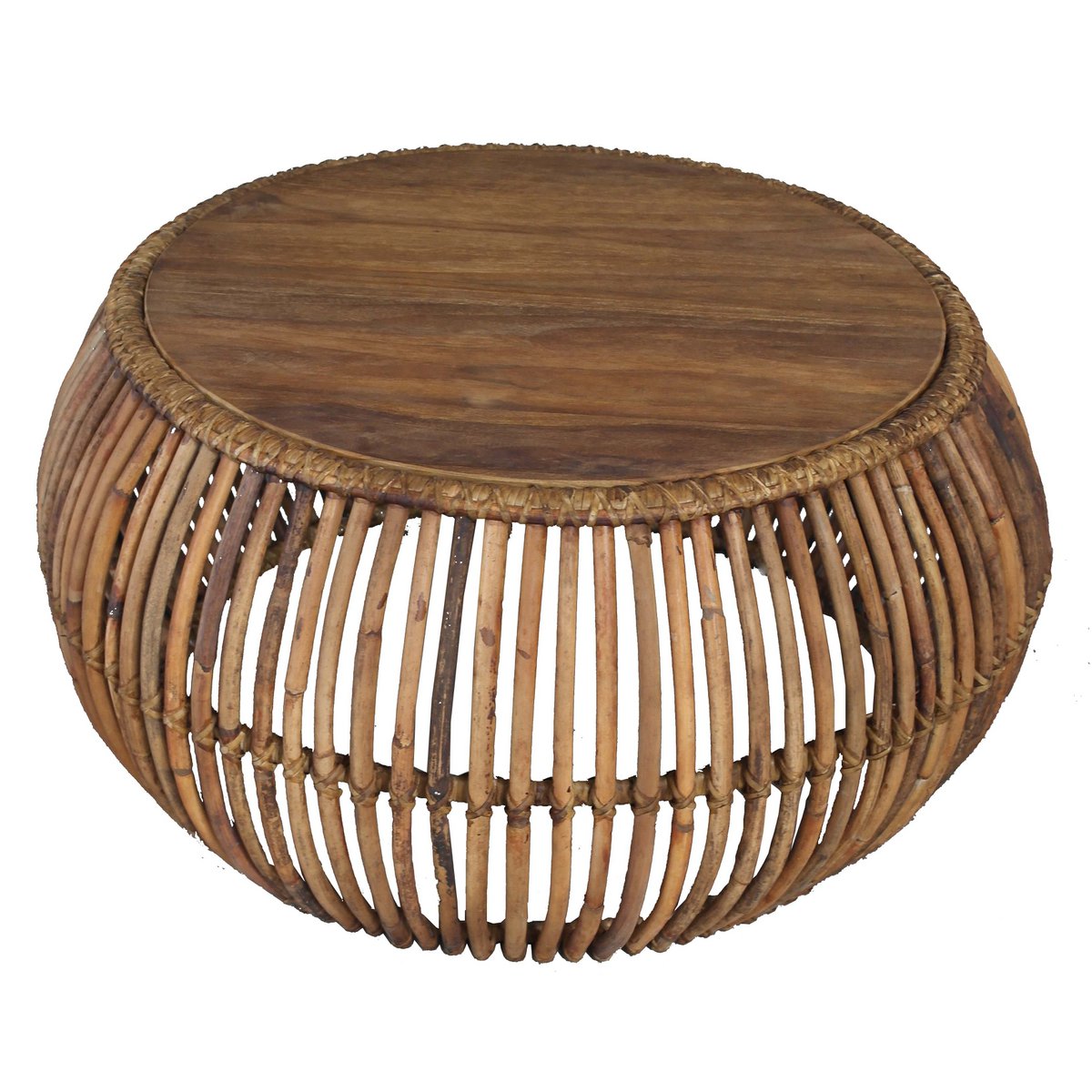Couchtisch aus Rattan und recyceltem Teakholz, 80 × 80 × 40 cm | VIA X SELECTION