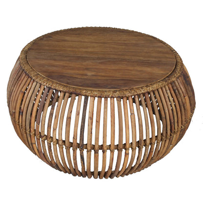 Couchtisch aus Rattan und recyceltem Teakholz, 80 × 80 × 40 cm | VIA X SELECTION