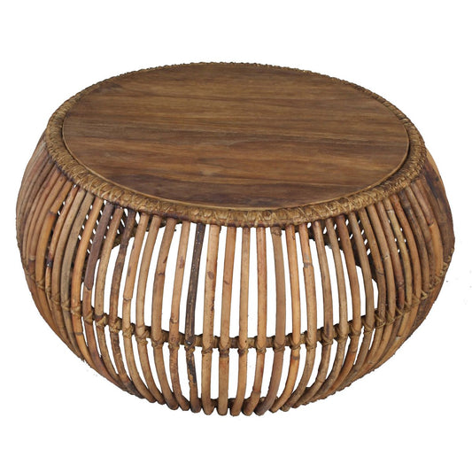Couchtisch aus Rattan und recyceltem Teakholz, 80 × 80 × 40 cm | VIA X SELECTION