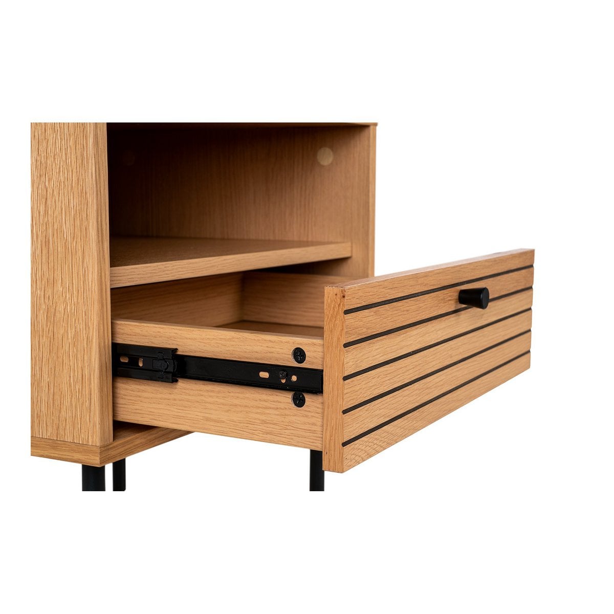Beistelltisch mit Schublade in Eiche und Schwarz, 50 × 40 × 50 cm | VIA X SELECTION