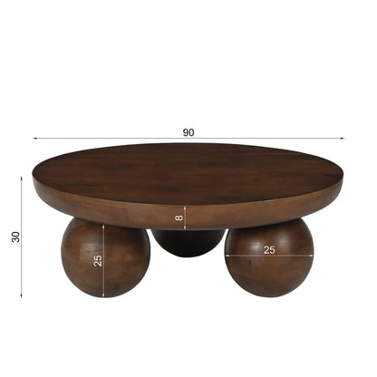 Runder Couchtisch aus Mangoholz mit Kugelfüßen, Ø, 90 × 30 cm | VIA X SELECTION