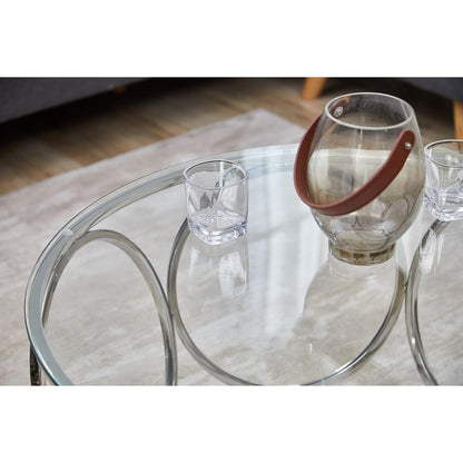 Runder Couchtisch aus Glas und Edelstahl mit Ringgestell, Ø, 80 × 40 cm | VIA X SELECTION