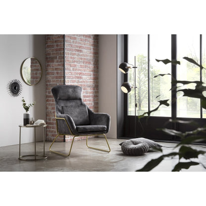 Relaxsessel aus Velours grau mit goldfarbenem Gestell | VIA X SELECTION
