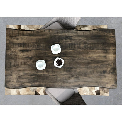 Esstisch Mangoholz grau Baumkante schwarzes Kufengestell, 160 × 85 cm | VIA X SELECTION
