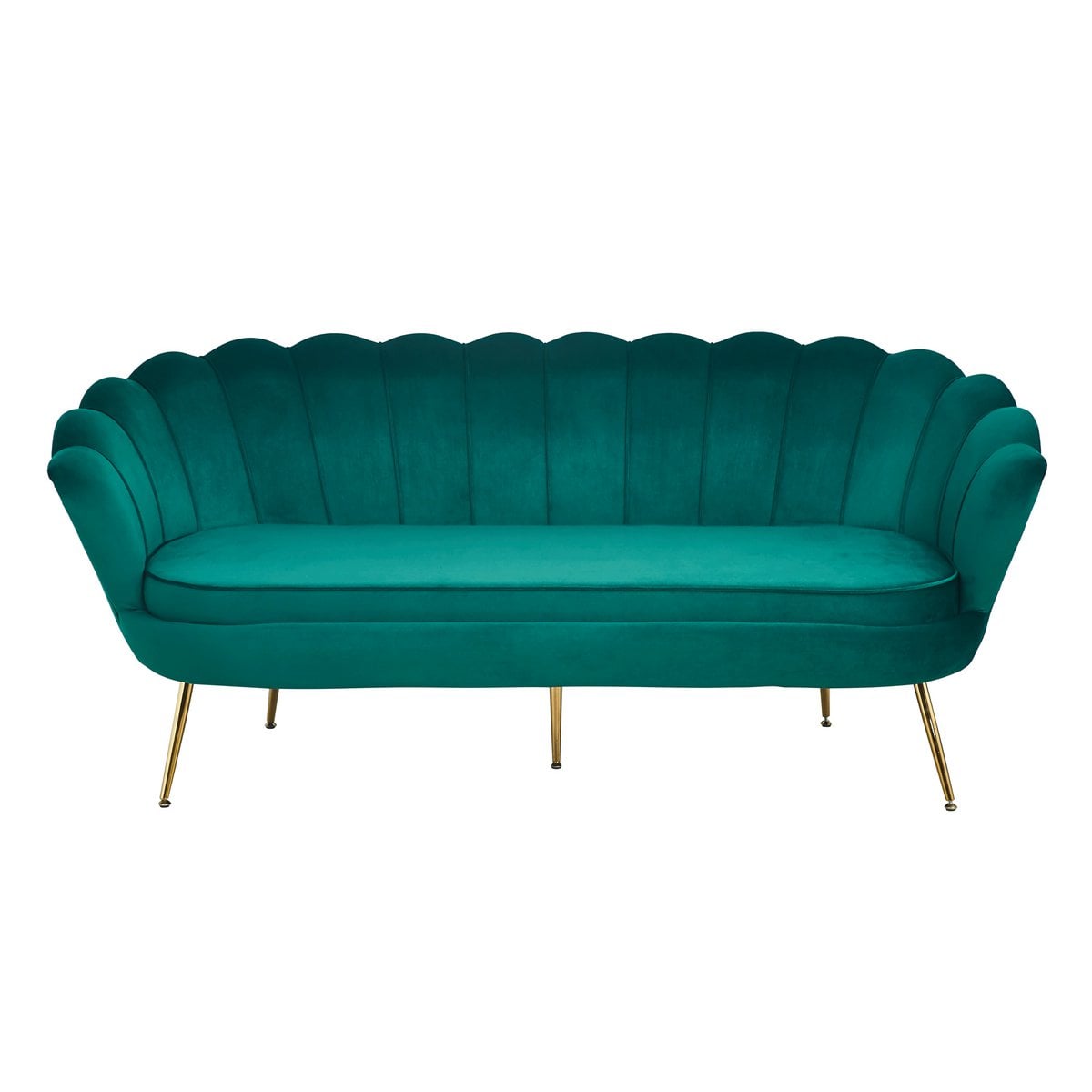 3-Sitzer-Muschelsofa aus Samt in Grün mit goldfarbenem Metallgestell | VIA X SELECTION