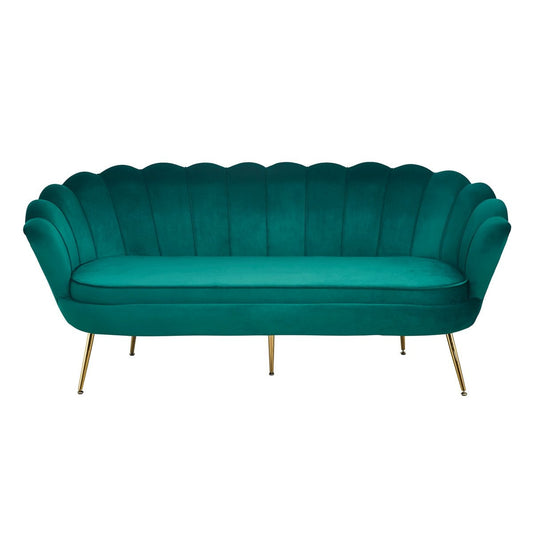 3-Sitzer-Muschelsofa aus Samt in Grün mit goldfarbenem Metallgestell | VIA X SELECTION