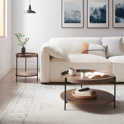 Runder Couchtisch im Walnusston mit zwei Ebenen, Ø, 69 × 39 cm | VIA X SELECTION