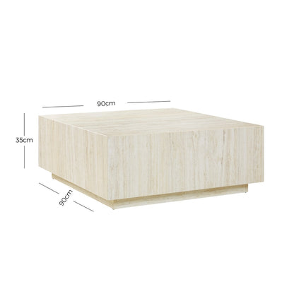 Quadratischer Couchtisch in Travertinoptik, 90 × 90 × 35 cm | VIA X SELECTION