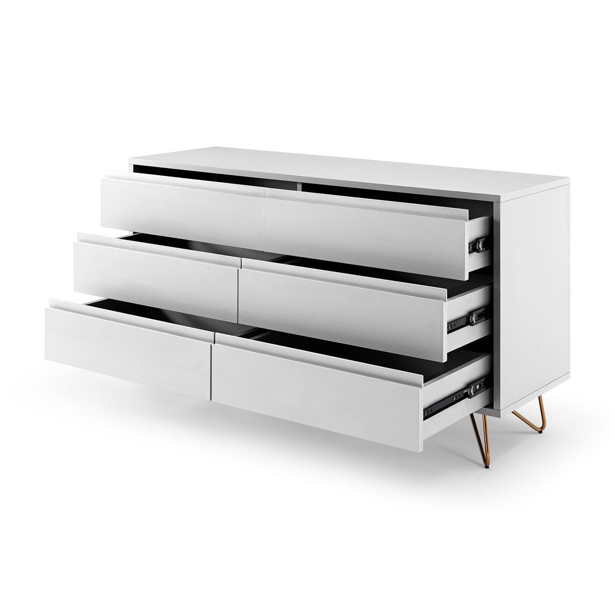 Kommode weiß mit 6 Schubladen, 40 × 120 × 70 cm | VIA X SELECTION