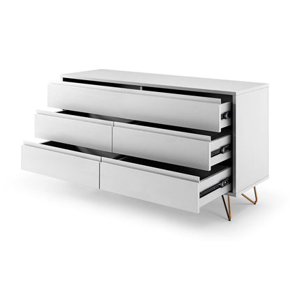 Kommode weiß mit 6 Schubladen, 40 × 120 × 70 cm | VIA X SELECTION