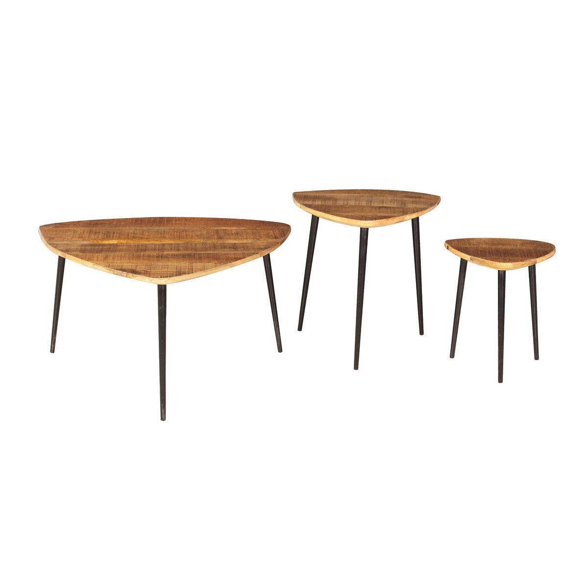 Dreieckiger Couchtisch aus Mangoholz und Metall, 80 × 80 × 47 cm | VIA X SELECTION