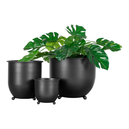 Blumentopf-Set aus Metall, Schwarz, 3-teilig | VIA X SELECTION