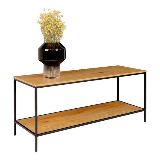 Offenes TV-Lowboard in Eichenoptik mit schwarzem Stahlgestell, 100 × 36 × 45 cm | VIA X SELECTION