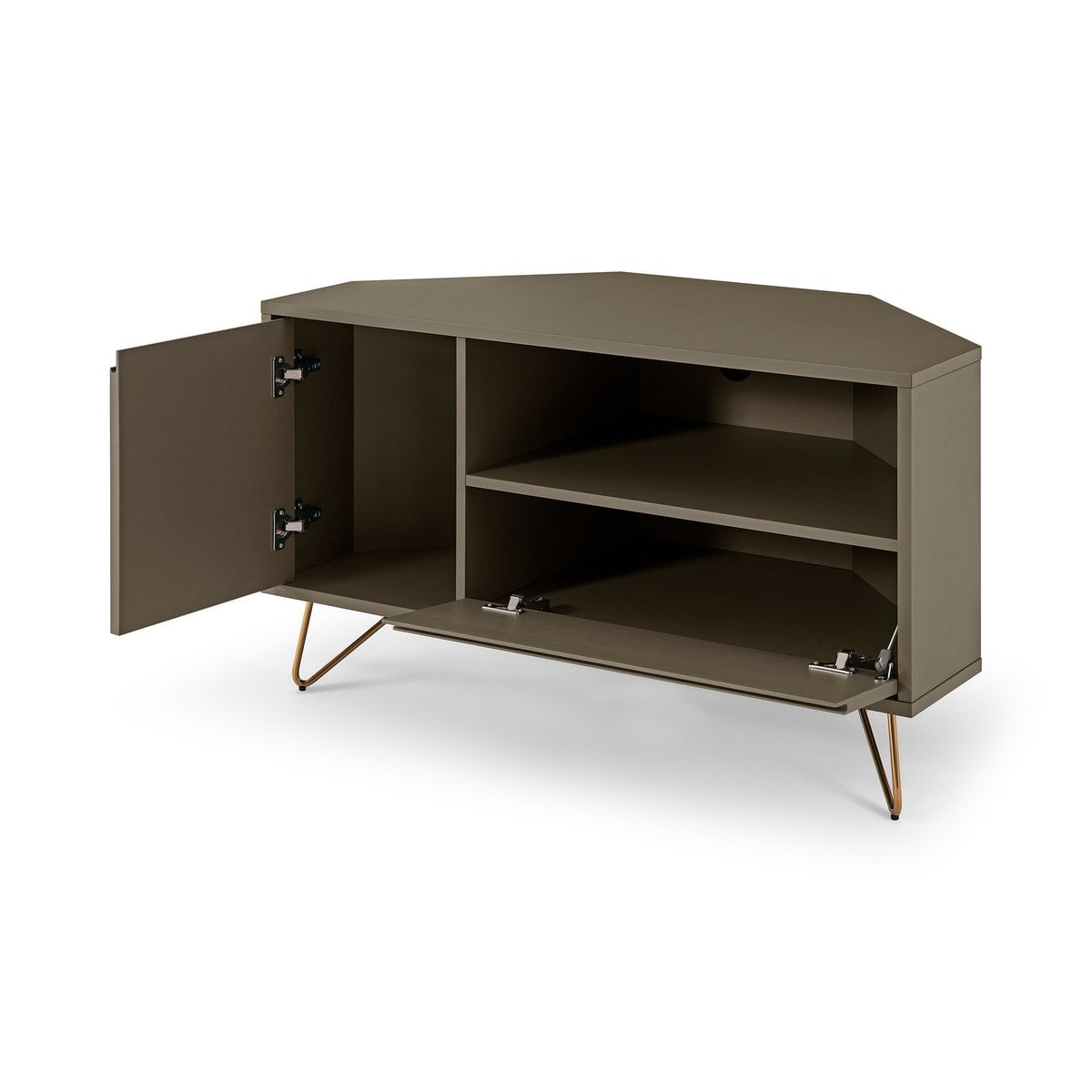 TV-Ecklowboard in Grau mit goldfarbenen Metallbeinen, 100 × 50 × 58 cm | VIA X SELECTION