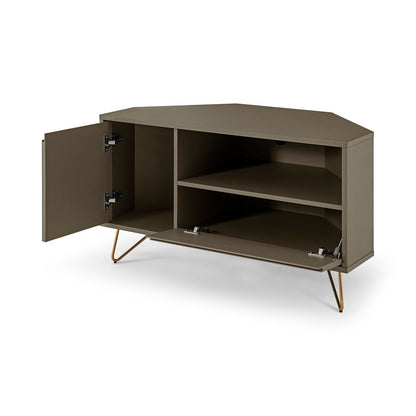 TV-Ecklowboard in Grau mit goldfarbenen Metallbeinen, 100 × 50 × 58 cm | VIA X SELECTION