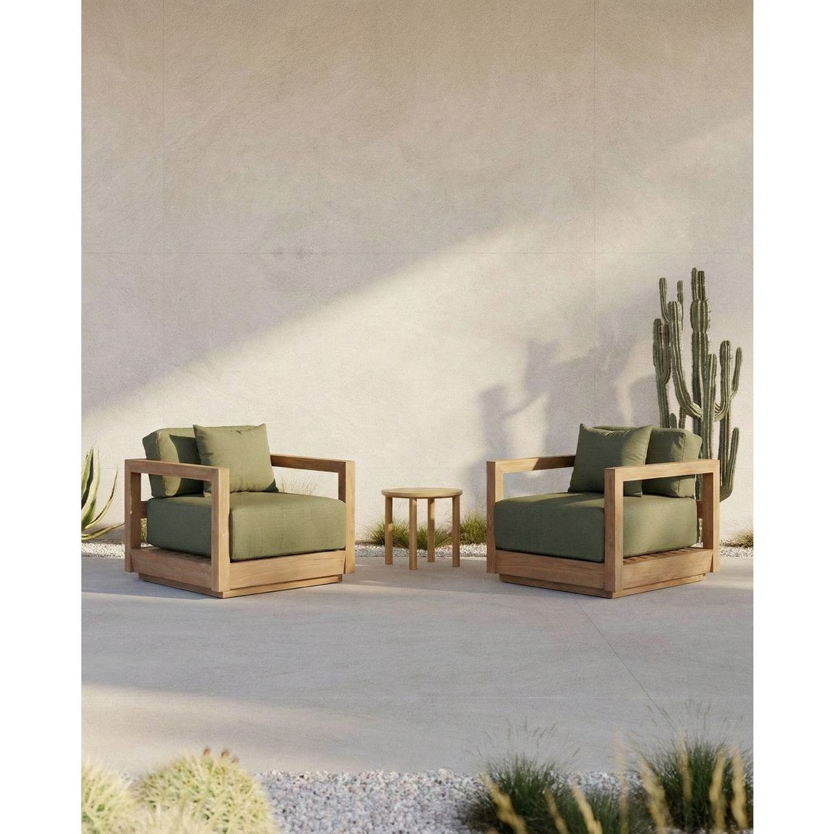 Outdoor-Loungesessel aus recyceltem Teakholz mit Quick-Dry-Polstern in Algengrün | VIA X SELECTION