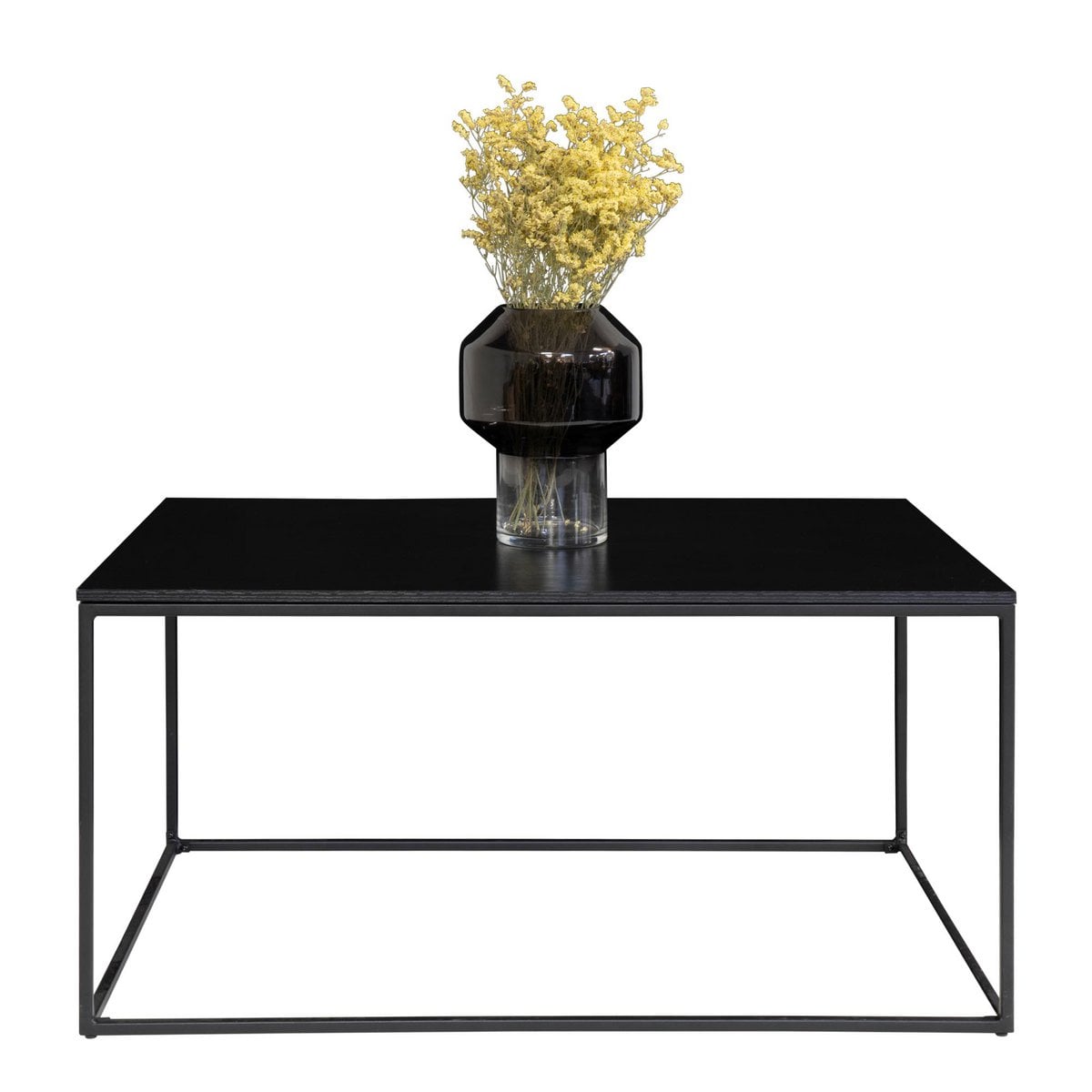 Couchtisch aus Stahl mit schwarzer Glasplatte, 90 × 60 × 45 cm | VIA X SELECTION