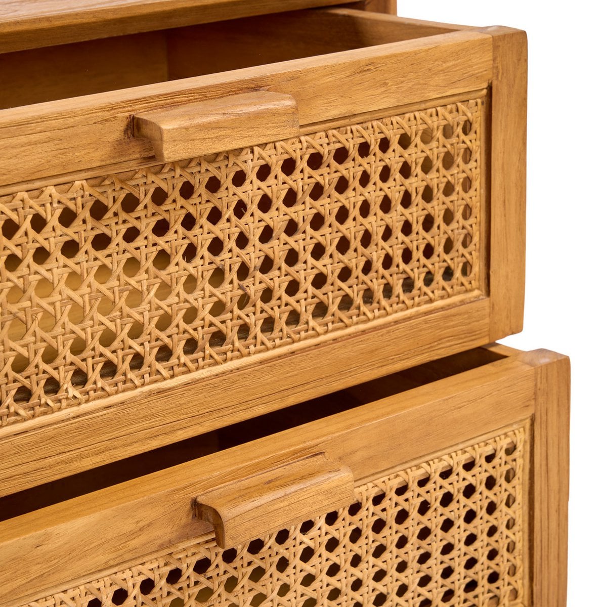 Nachttisch aus Teak und Rattan mit zwei Schubladen, 48 × 51 × 48 cm | VIA X SELECTION