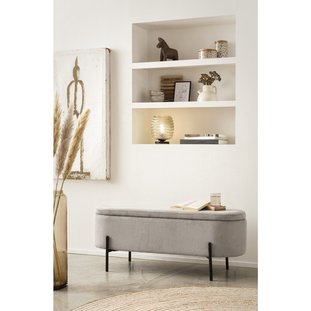 Bettbank aus Cord hellgrau 110 cm mit Stauraum | VIA X SELECTION