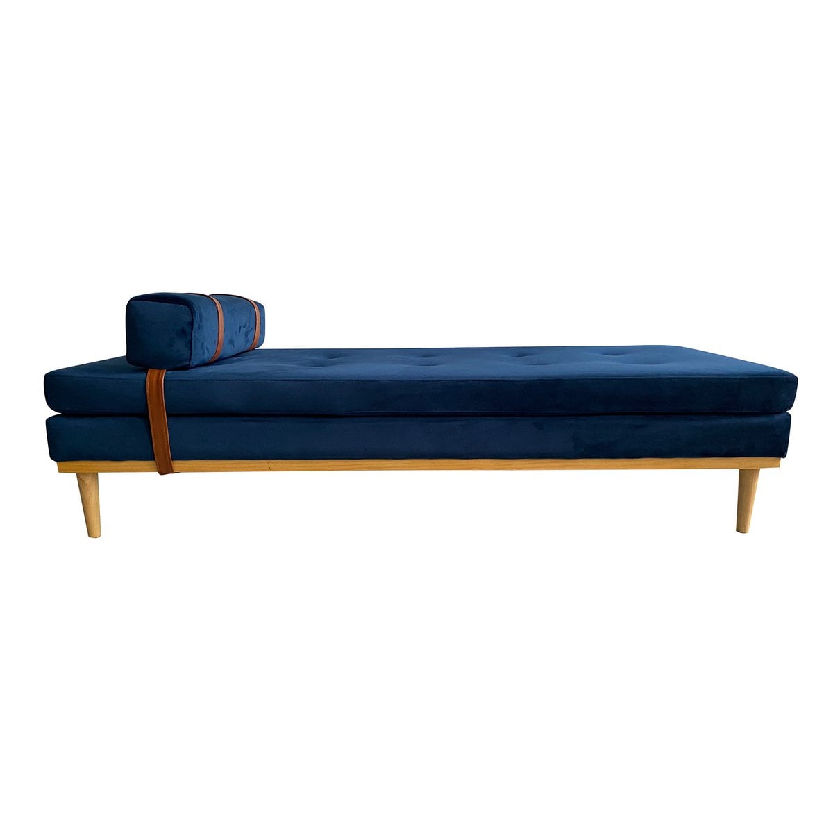 Daybed aus blauem Samt mit Nackenrolle | VIA X SELECTION