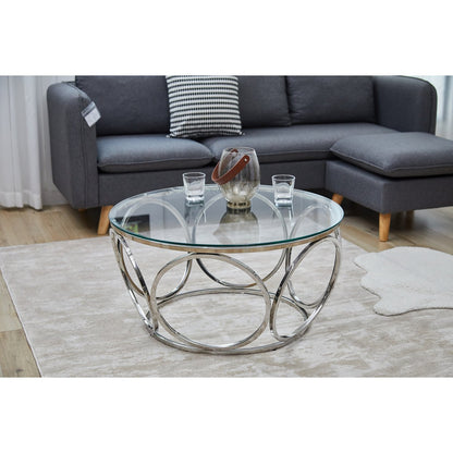 Runder Couchtisch aus Glas und Edelstahl mit Ringgestell, Ø, 80 × 40 cm | VIA X SELECTION