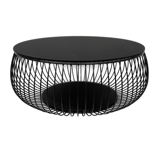 Runder Couchtisch mit schwarzer Glasplatte und Drahtgestell, Ø, 86 × 35 cm | VIA X SELECTION