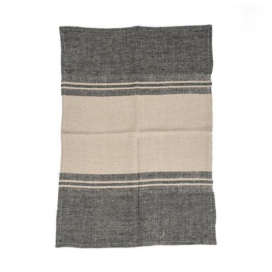 Leinen-Küchentuch in Natur und Schwarz, 50 × 70 cm | VIA X SELECTION