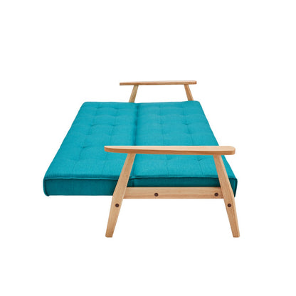 Schlafsofa in petrolfarbenem Strukturstoff mit Holzgestell | VIA X SELECTION