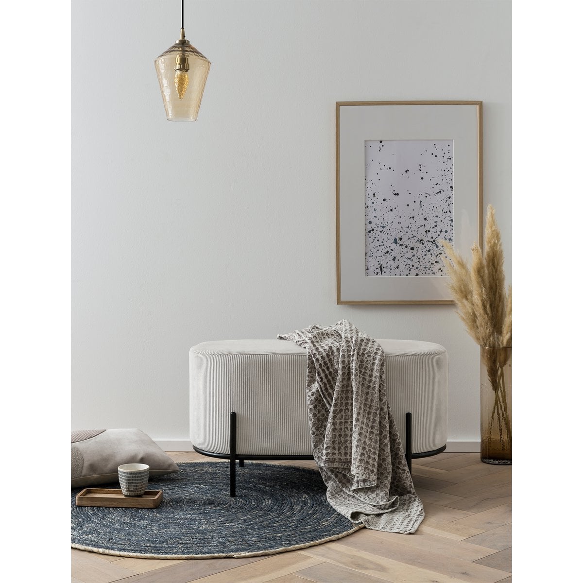 Polsterhocker aus Cordoptik beige mit rechteckiger Form | VIA X SELECTION