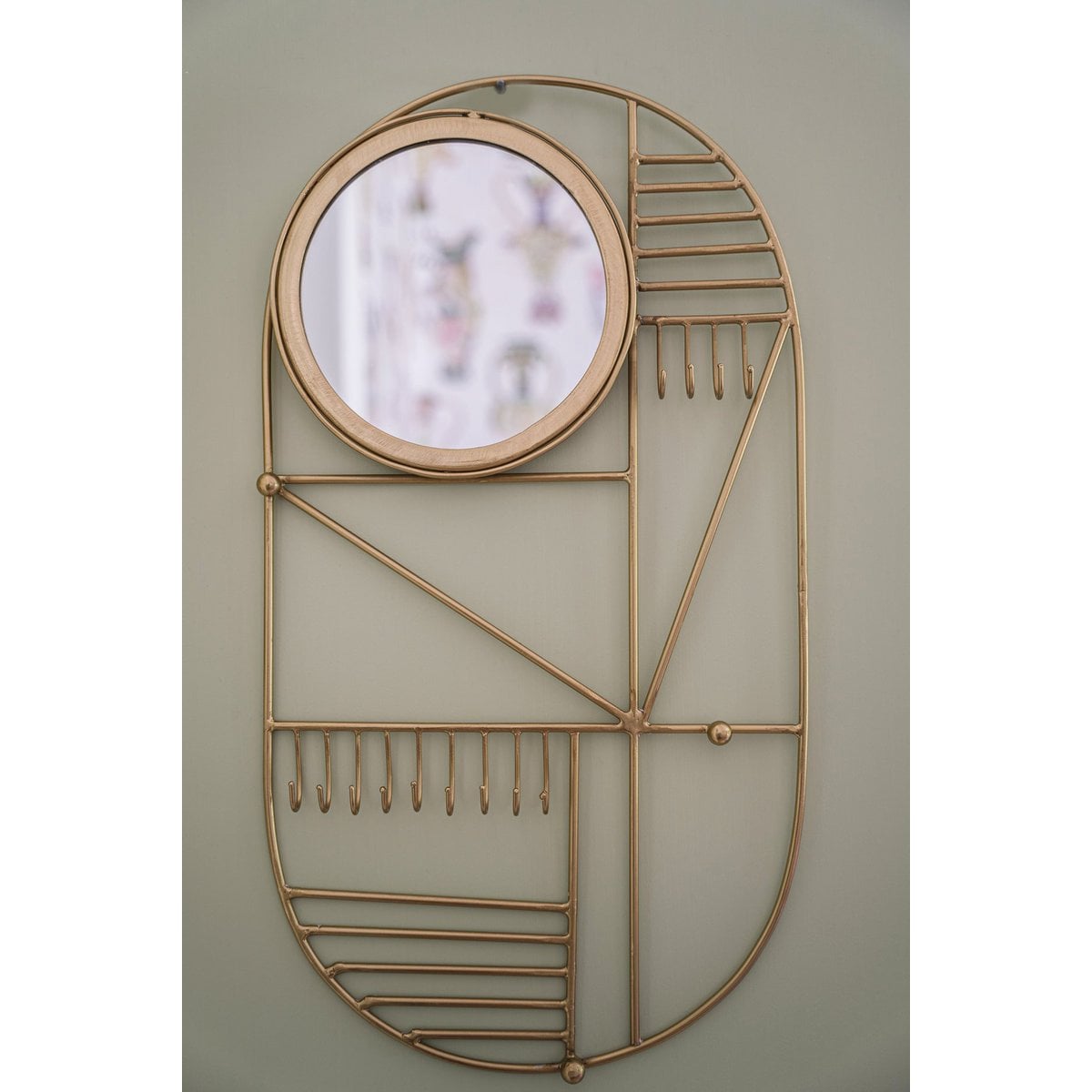 Wandhaken mit Spiegel messingfarben, 28 × 3 × 52 cm | VIA X SELECTION