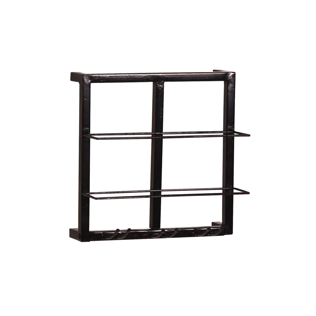 Wand-Weinregal aus schwarzem Metall und Kork für 2 Flaschen und 3 Gläser, 15 × 35 × 35 cm | VIA X SELECTION
