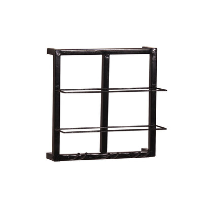 Wand-Weinregal aus schwarzem Metall und Kork für 2 Flaschen und 3 Gläser, 15 × 35 × 35 cm | VIA X SELECTION