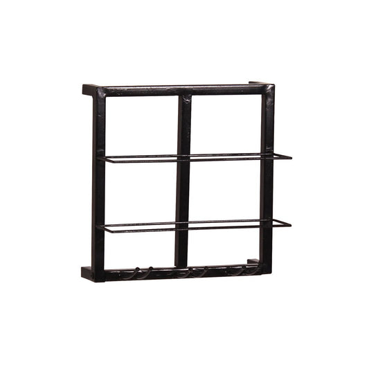 Wand-Weinregal aus schwarzem Metall und Kork für 2 Flaschen und 3 Gläser, 15 × 35 × 35 cm | VIA X SELECTION