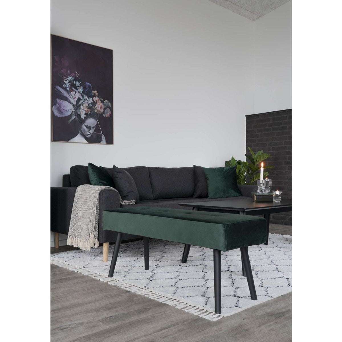 Sitzbank aus Samt dunkelgrün 100 cm | VIA X SELECTION