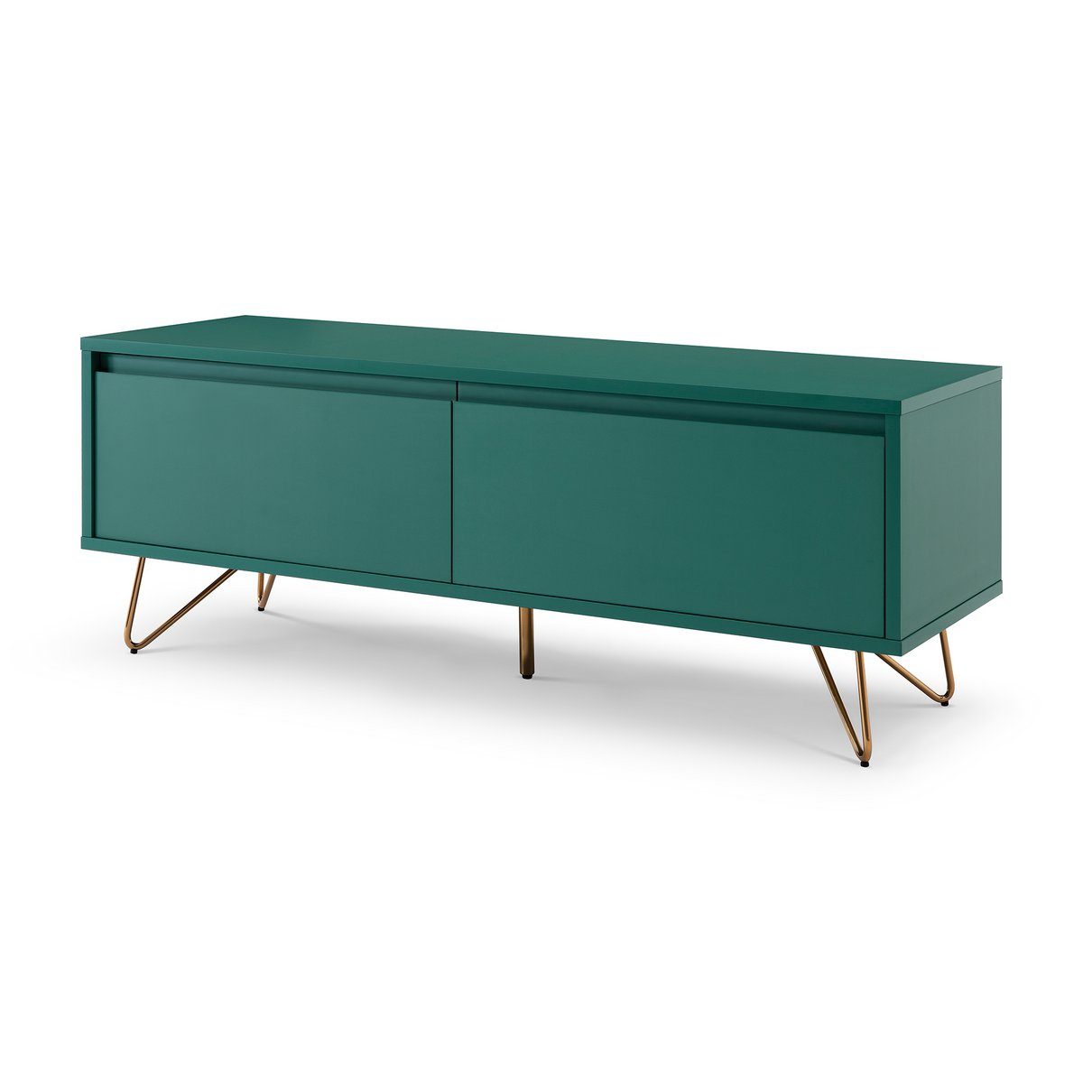 TV-Lowboard in Grün mit goldfarbenen Metallbeinen, 120 × 40 × 45 cm | VIA X SELECTION