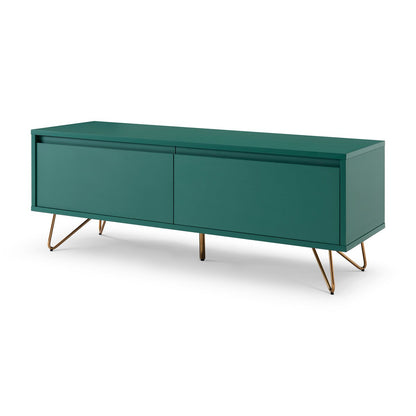 TV-Lowboard in Grün mit goldfarbenen Metallbeinen, 120 × 40 × 45 cm | VIA X SELECTION