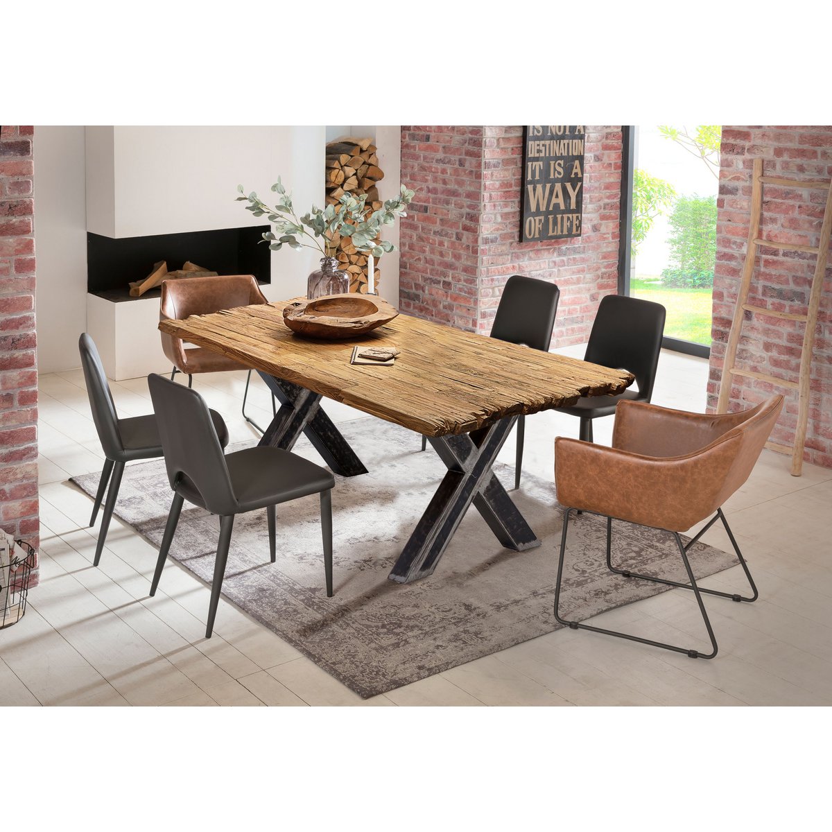 Esstisch recyceltes Teak X-Gestell, 200 × 100 cm | VIA X SELECTION
