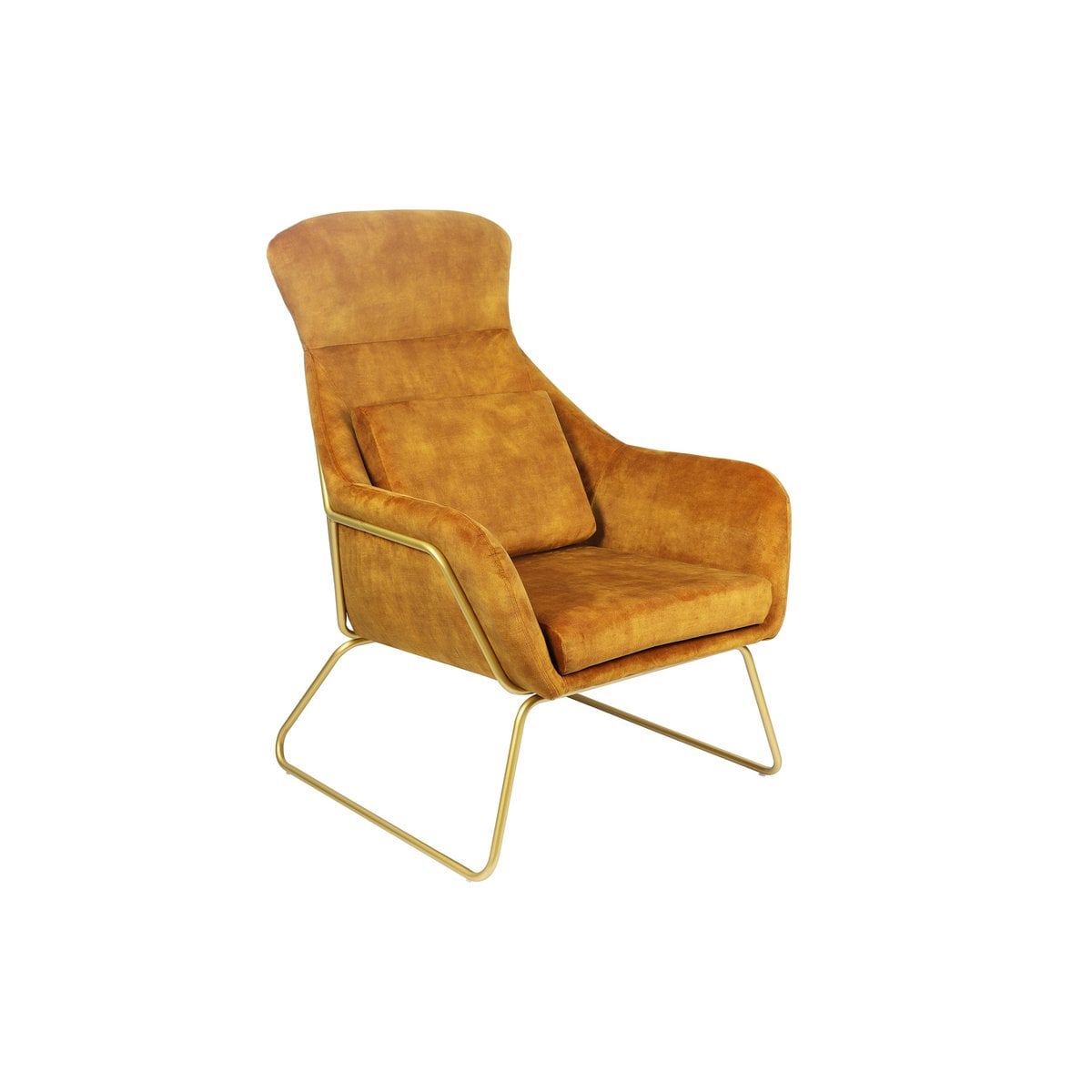 Relaxsessel aus Velours gold mit messingfarbenem Gestell | VIA X SELECTION