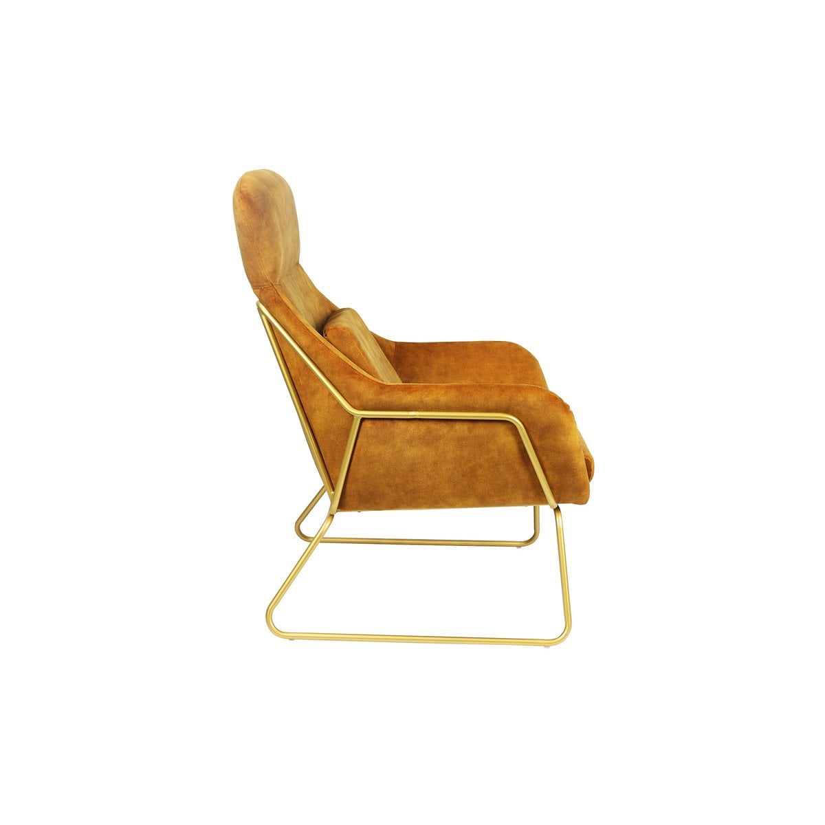 Relaxsessel aus Velours gold mit messingfarbenem Gestell | VIA X SELECTION