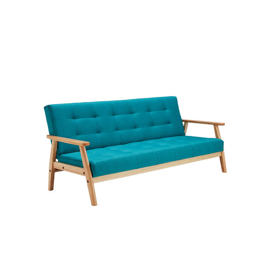 Schlafsofa in petrolfarbenem Strukturstoff mit Holzgestell | VIA X SELECTION