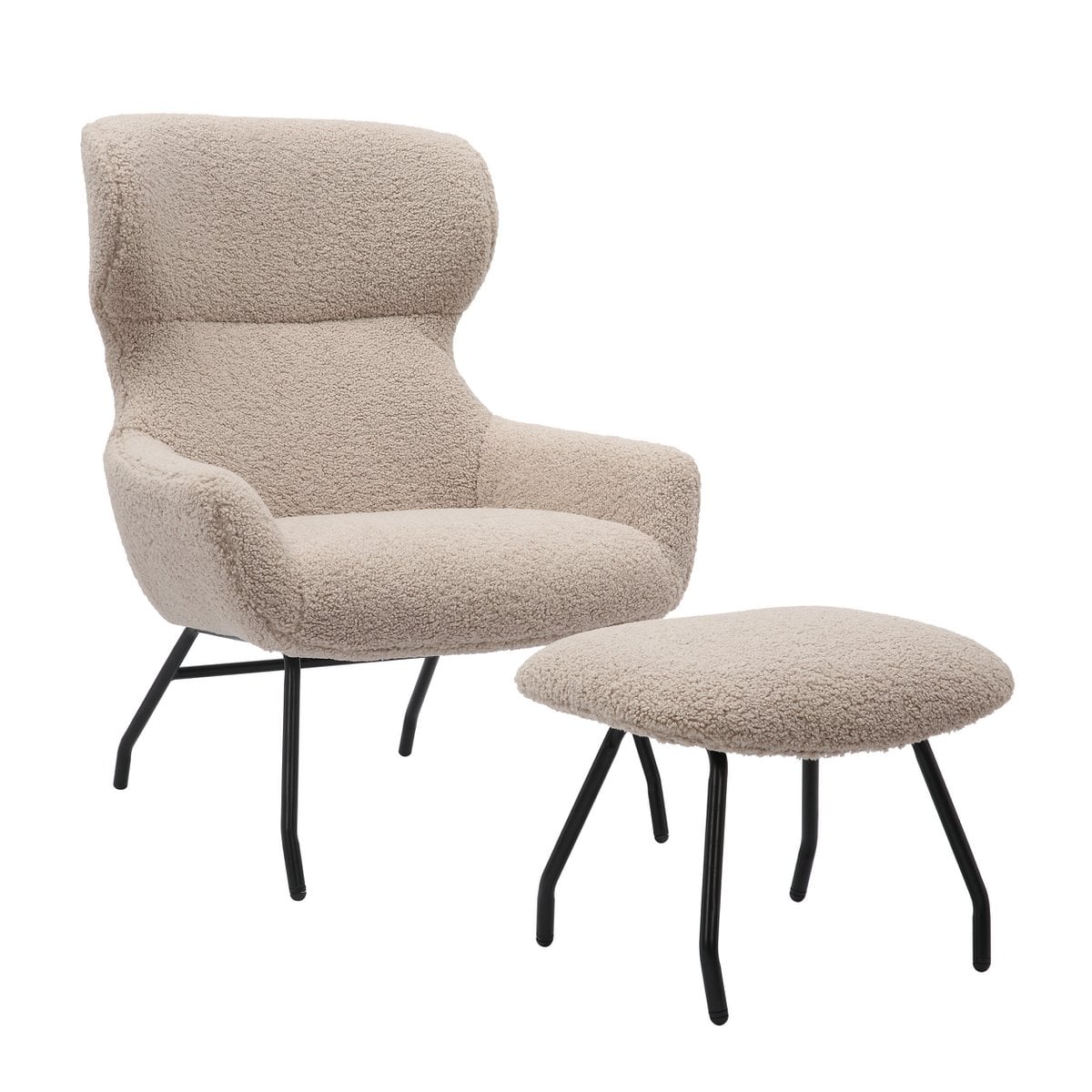 Sessel mit Hocker in Teddyfell-Optik in Taupe | VIA X SELECTION