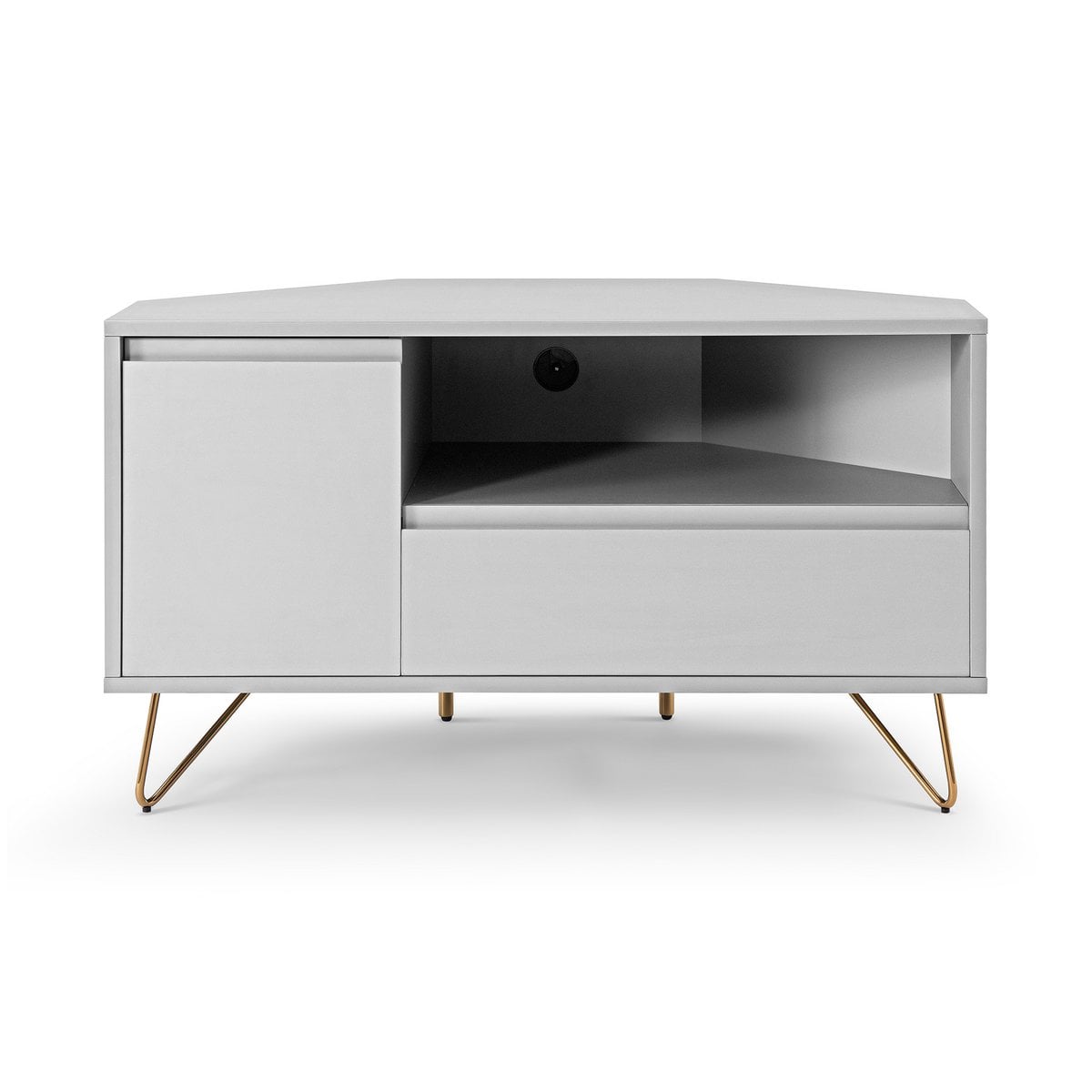 TV-Ecklowboard in Weiß mit goldfarbenen Metallbeinen, 100 × 50 × 58 cm | VIA X SELECTION