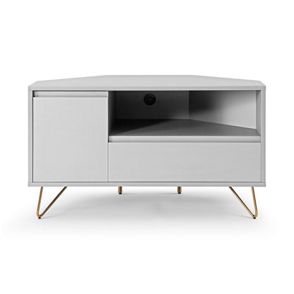 TV-Ecklowboard in Weiß mit goldfarbenen Metallbeinen, 100 × 50 × 58 cm | VIA X SELECTION