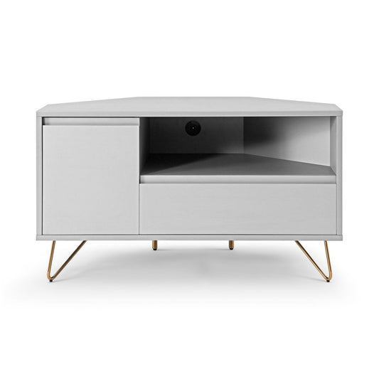 TV-Ecklowboard in Weiß mit goldfarbenen Metallbeinen, 100 × 50 × 58 cm | VIA X SELECTION