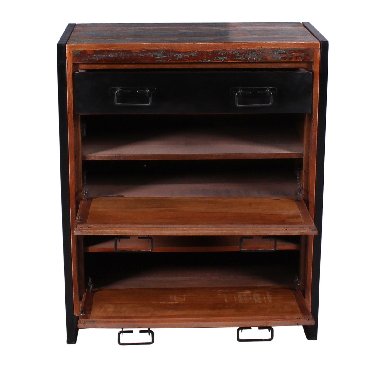 Schuhschrank aus recyceltem Altholz mit Schublade, 40 × 80 × 96 cm | VIA X SELECTION