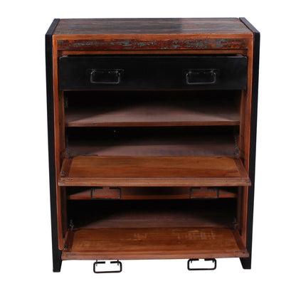 Schuhschrank aus recyceltem Altholz mit Schublade, 40 × 80 × 96 cm | VIA X SELECTION