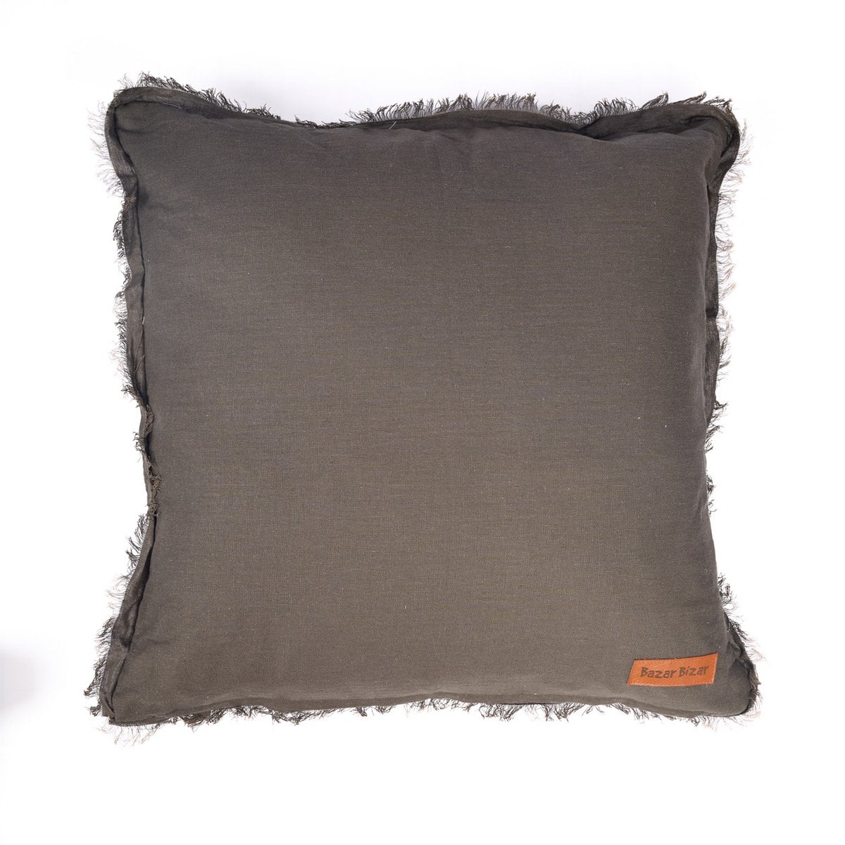 Kissenbezug aus Leinen in Grau mit Fransen, 50 × 50 cm | VIA X SELECTION