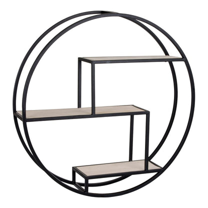 Rundes Regal aus schwarzem Stahl und Paulownienholz, 62 × 62 × 14 cm | VIA X SELECTION