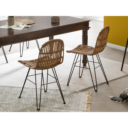Esszimmerstuhl aus naturbelassenem Rattan mit schwarzem Metallgestell | VIA X SELECTION