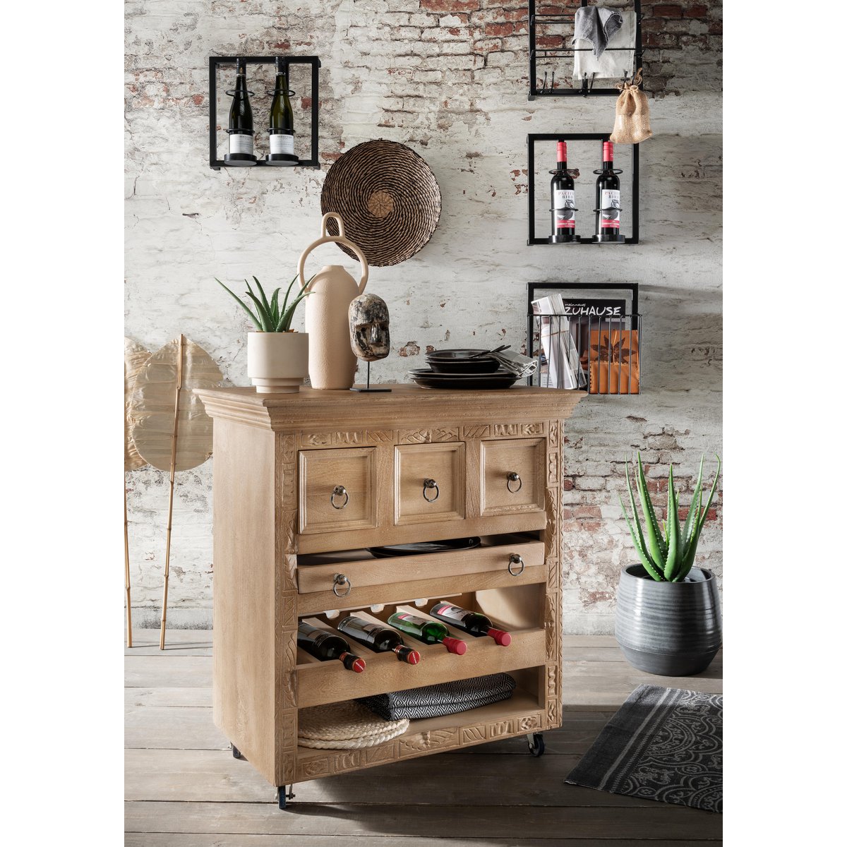 Wand-Weinregal aus schwarzem Metall für 2 Flaschen, 15 × 35 × 35 cm | VIA X SELECTION